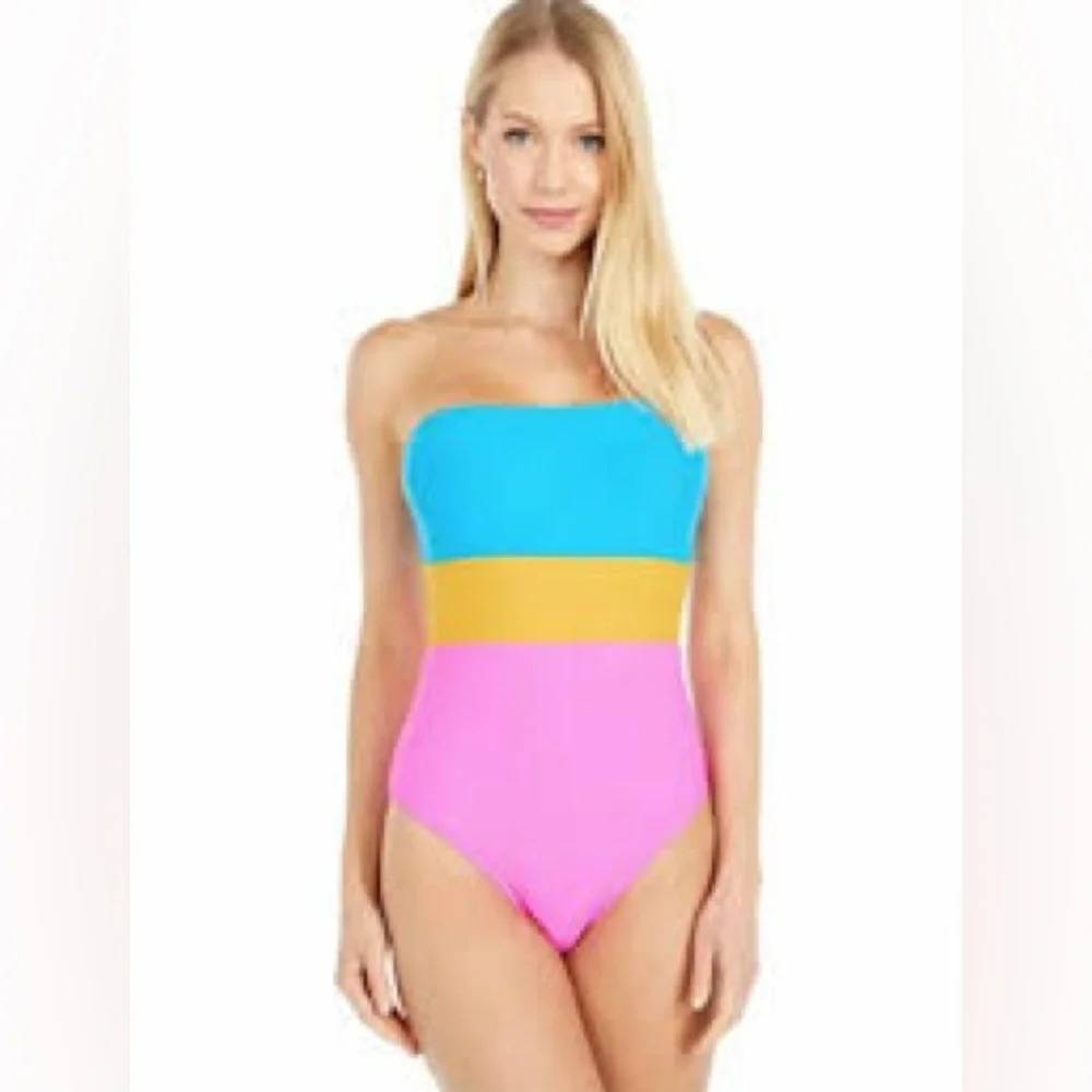 J. Crew Color Block Bandeau One Piece Swimsuit Women’s Size 14 XL